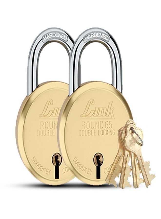 لينك قفل باب منزلي دائري من النحاس الأصفر بثمانية أذرع وقطر 65 مم | قفل مزدوج | قفل مزدوج | قفل باب منزلي بطلاء نحاسي مع 4 مفاتيح | صنع في الهند | (ذهبي، عبوة من قطعتين) - Image 1